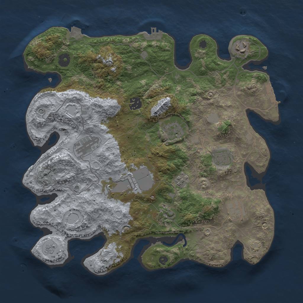 Rust Map: Procedural Map, Size: 3500, Seed: 408550077, 17 Monuments
