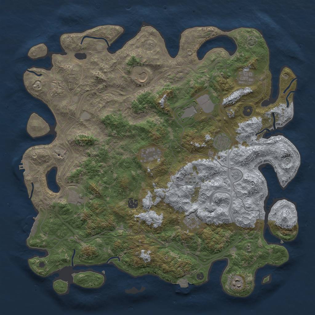 Rust Map: Procedural Map, Size: 4500, Seed: 1251993129, 19 Monuments
