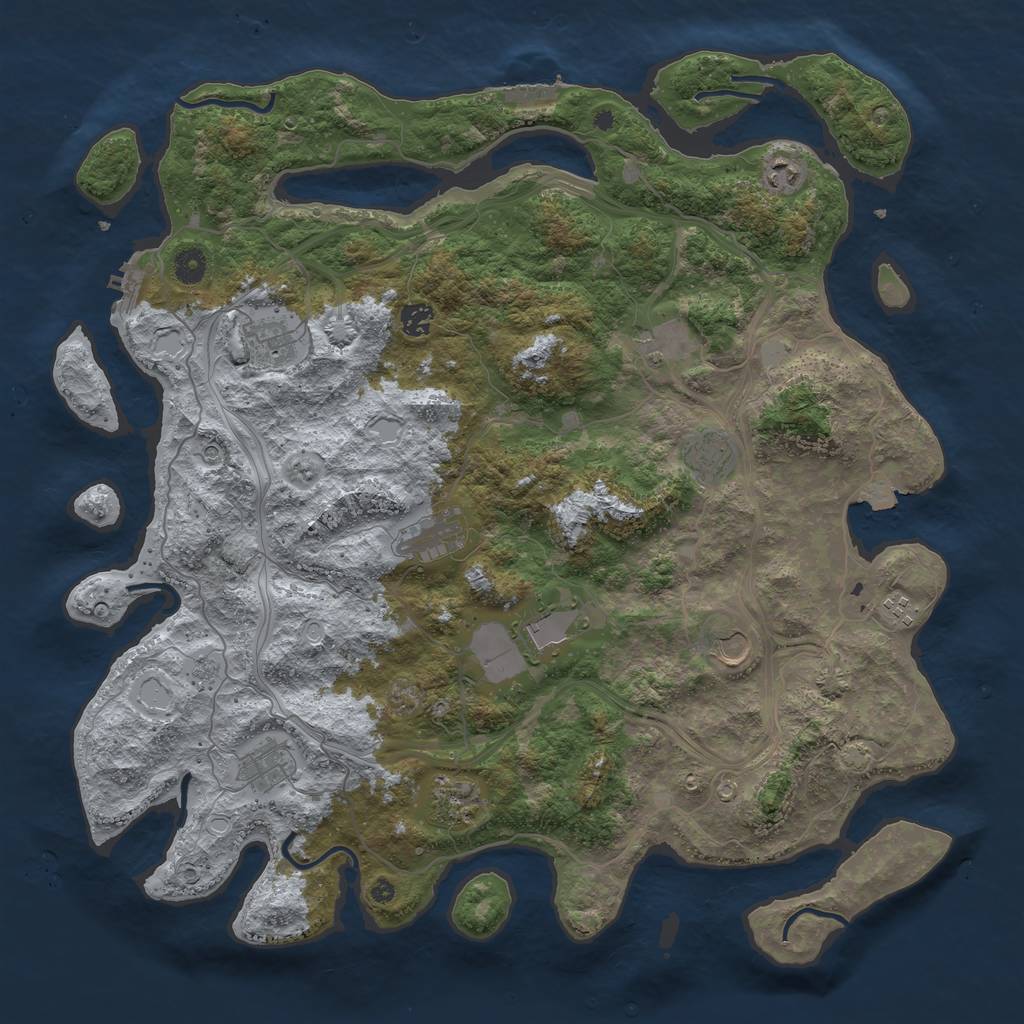 Rust Map: Procedural Map, Size: 4500, Seed: 1387296091, 19 Monuments