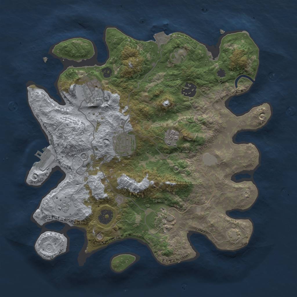 Rust Map: Procedural Map, Size: 3000, Seed: 1692499423, 12 Monuments