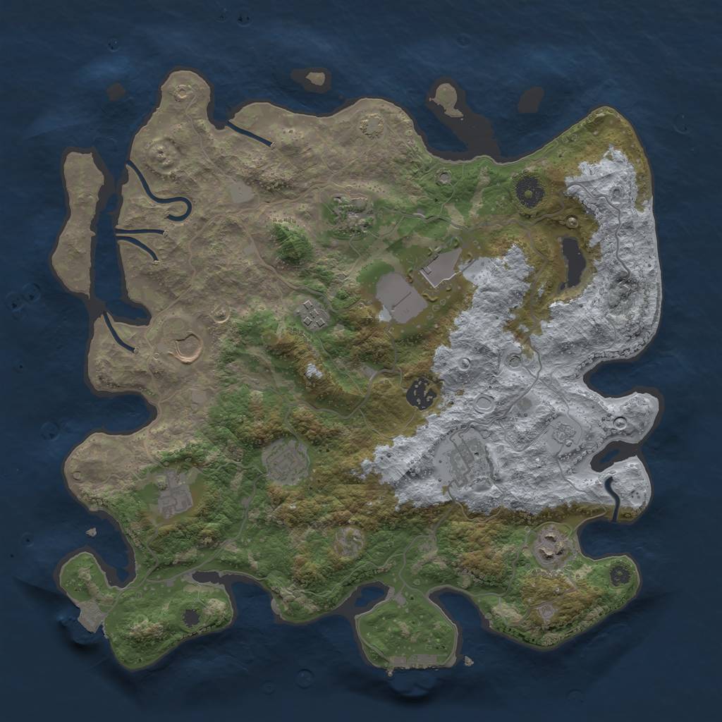 Rust Map: Procedural Map, Size: 3700, Seed: 2222, 16 Monuments