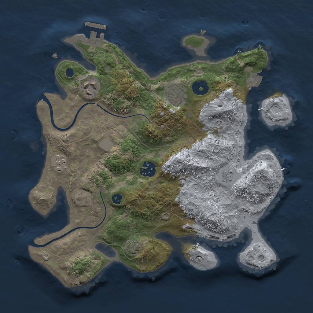 Rust Map: Procedural Map, Size: 3000, Seed: 1275784719, 9 Monuments