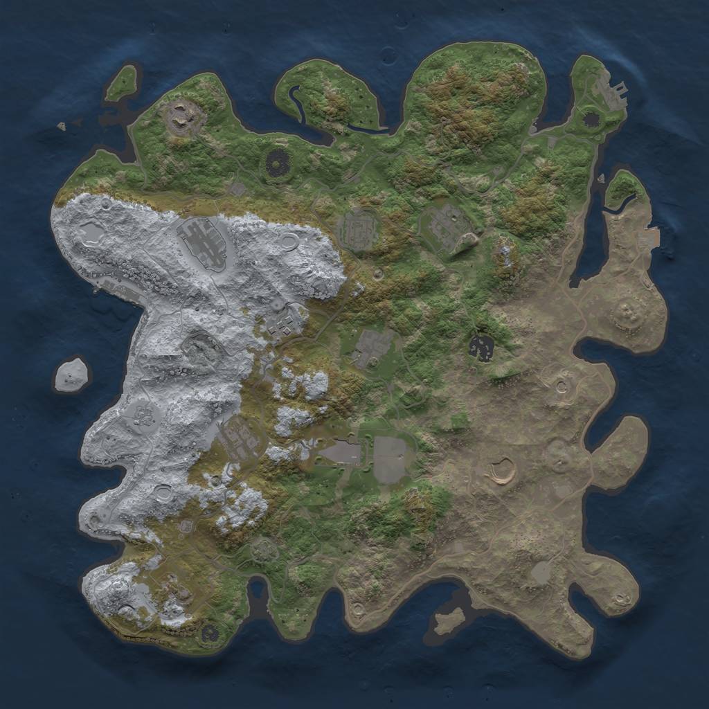 Rust Map: Procedural Map, Size: 4000, Seed: 54469430, 19 Monuments