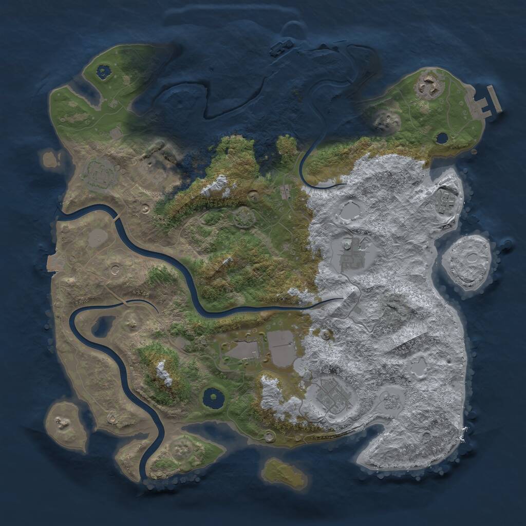 Rust Map: Procedural Map, Size: 3700, Seed: 2013687847, 13 Monuments