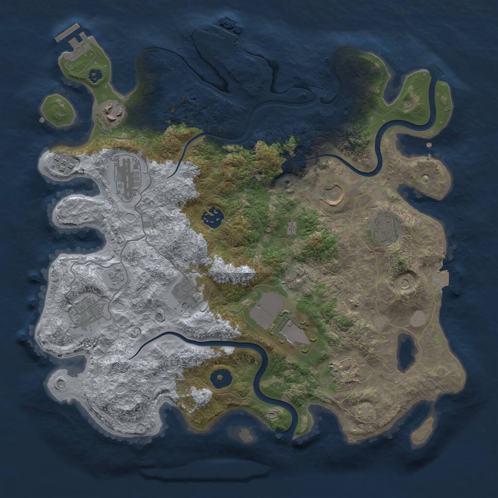 Rust Map: Procedural Map, Size: 3650, Seed: 33469716, 16 Monuments