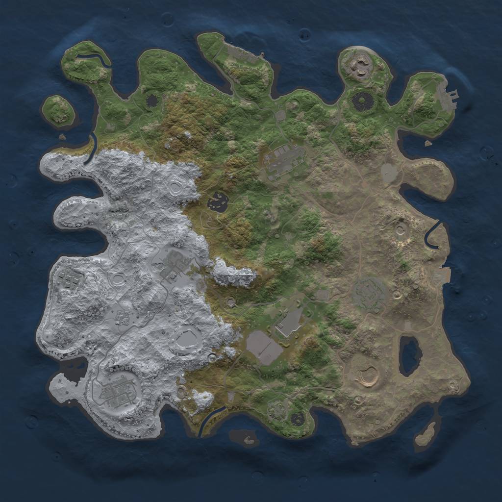 Rust Map: Procedural Map, Size: 3650, Seed: 33469716, 17 Monuments