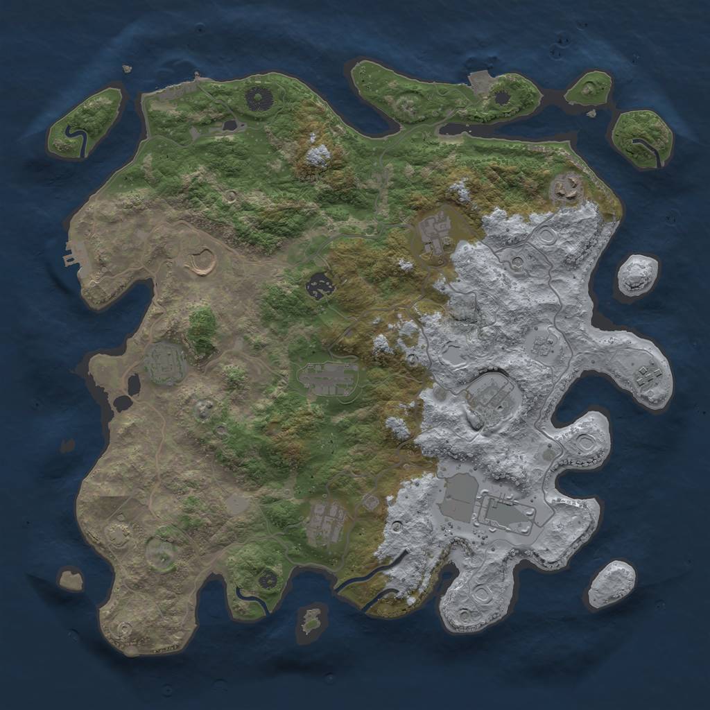 Rust Map: Procedural Map, Size: 4000, Seed: 927523044, 18 Monuments