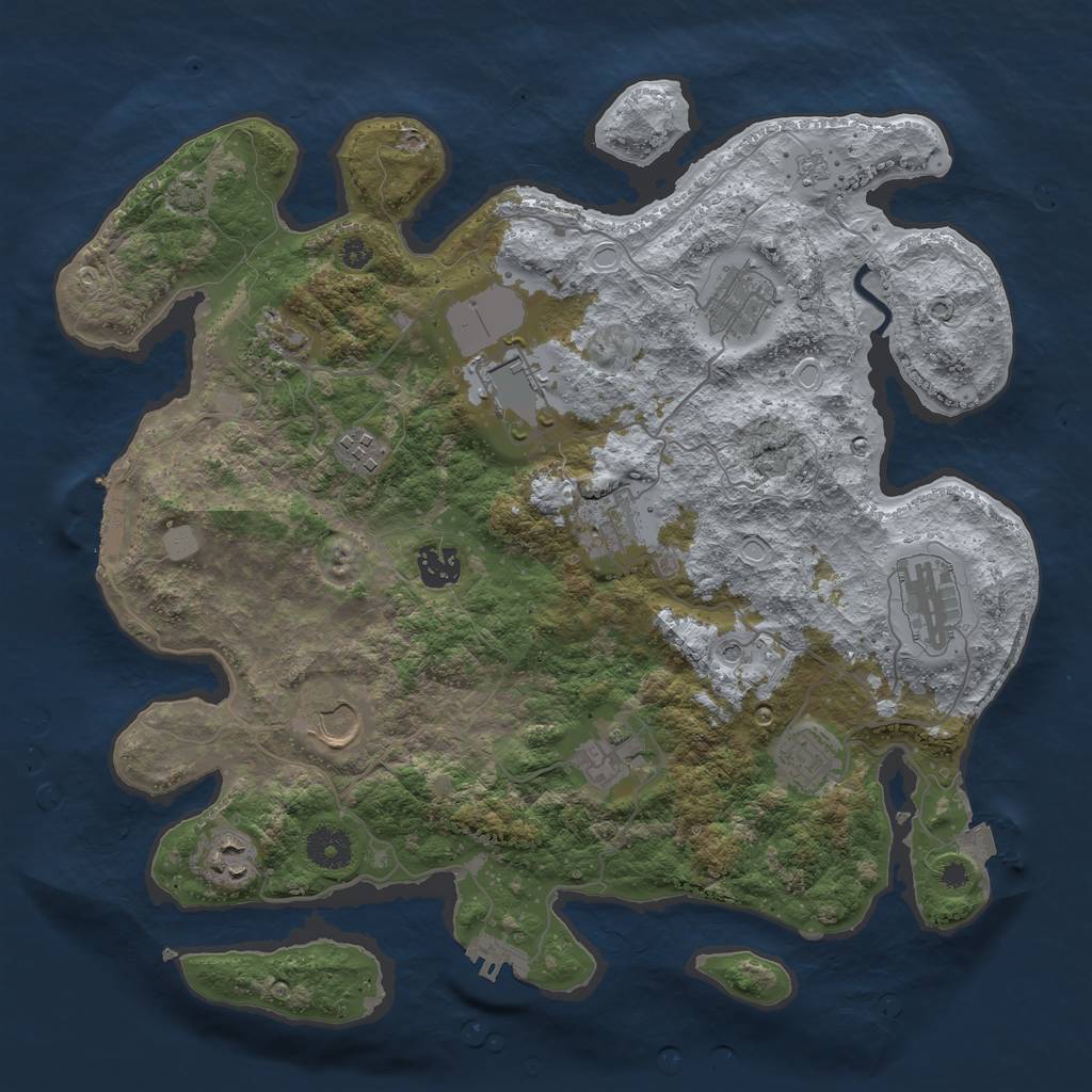 Rust Map: Procedural Map, Size: 3700, Seed: 44228338, 19 Monuments