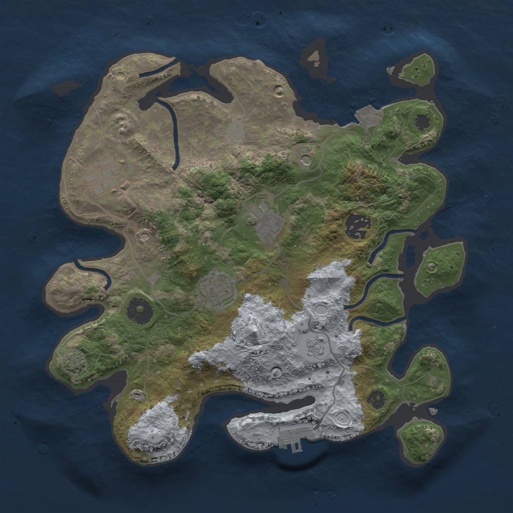 Rust Map: Procedural Map, Size: 3000, Seed: 3041, 11 Monuments