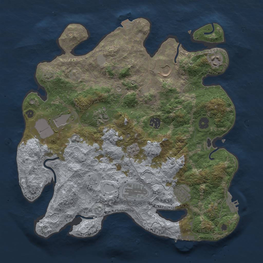 Rust Map: Procedural Map, Size: 3500, Seed: 850958569, 16 Monuments