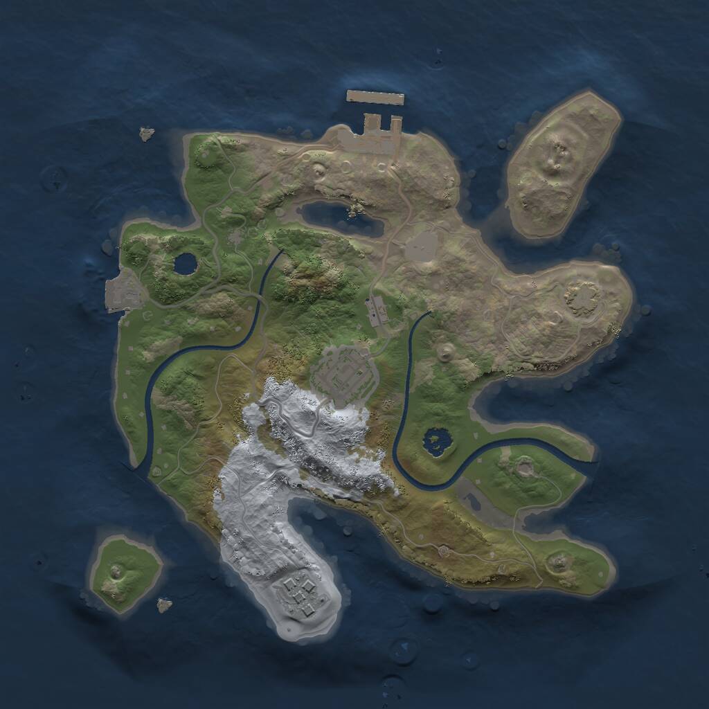 Rust Map: Procedural Map, Size: 2500, Seed: 523419259, 5 Monuments