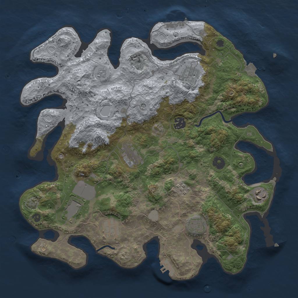 Rust Map: Procedural Map, Size: 3600, Seed: 927865194, 16 Monuments