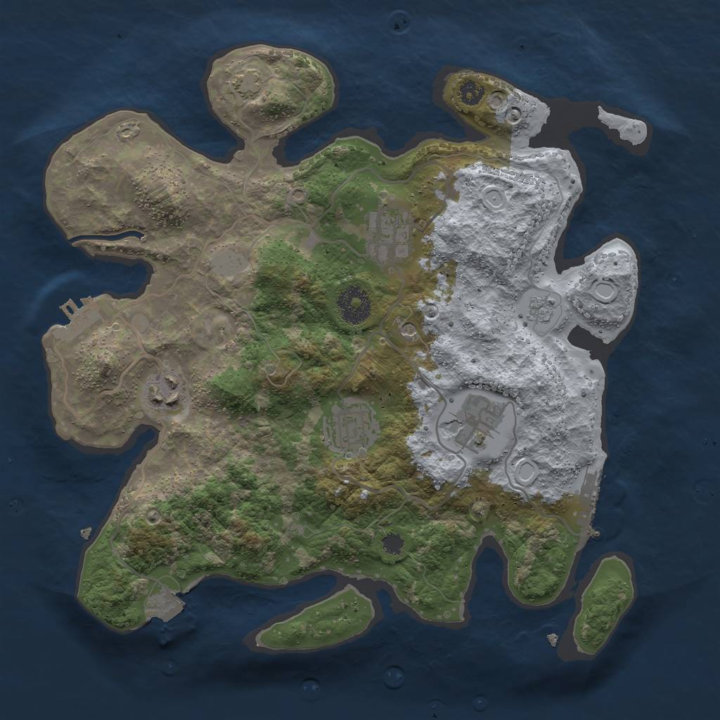Rust Map: Procedural Map, Size: 3000, Seed: 52595, 12 Monuments