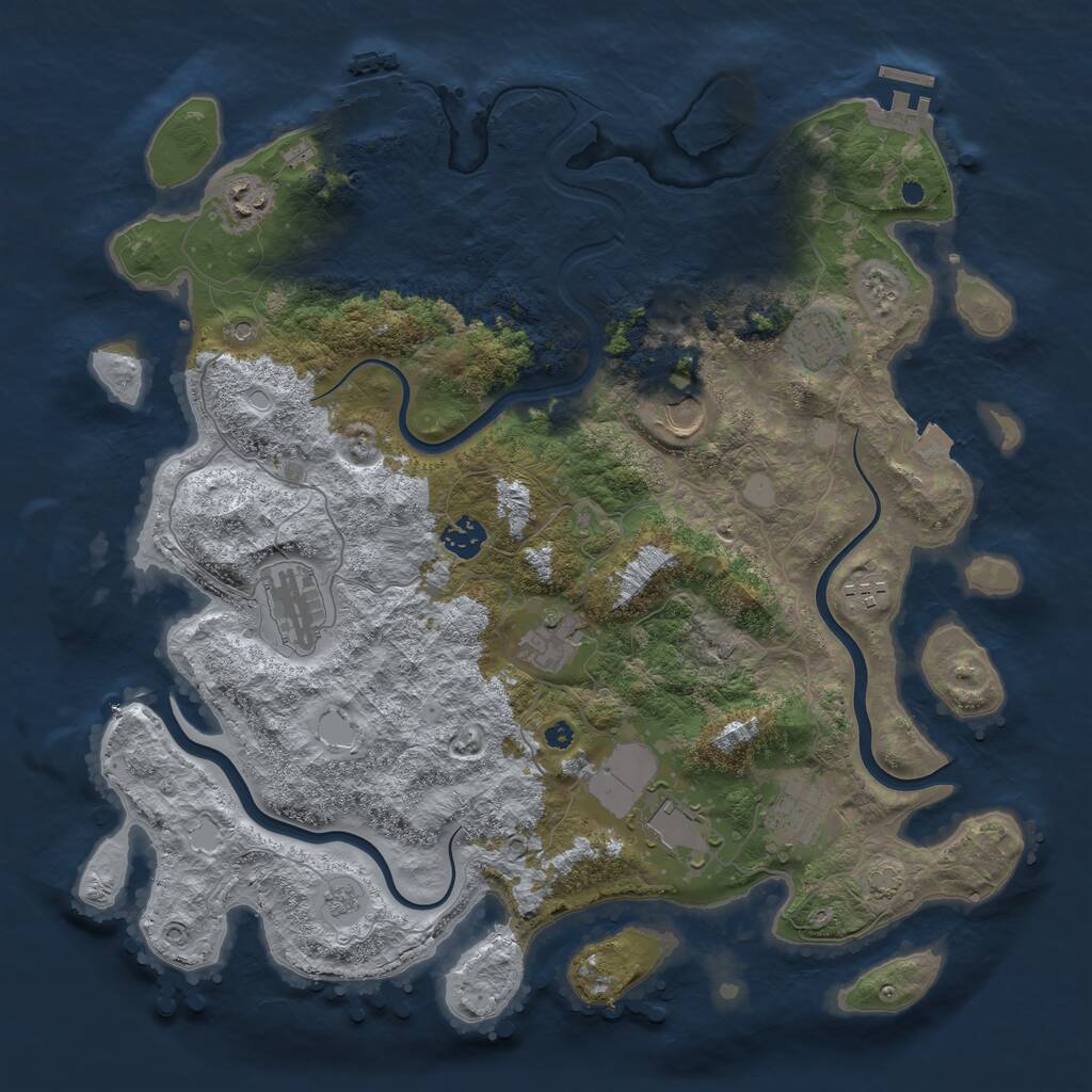 Rust Map: Procedural Map, Size: 3950, Seed: 58704073, 15 Monuments