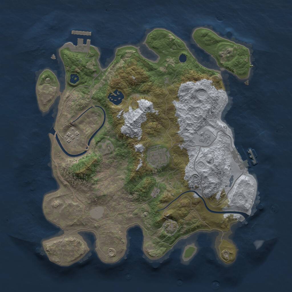 Rust Map: Procedural Map, Size: 3000, Seed: 15097, 8 Monuments