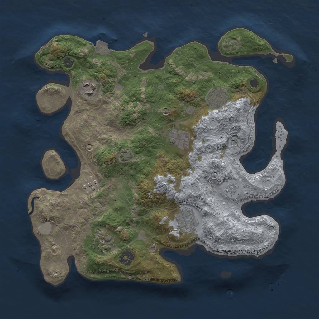 Rust Map: Procedural Map, Size: 3200, Seed: 32535, 12 Monuments