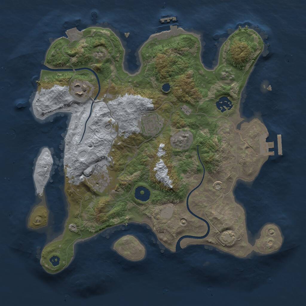 Rust Map: Procedural Map, Size: 3000, Seed: 32607, 9 Monuments