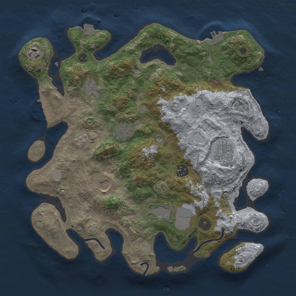 Rust Map: Procedural Map, Size: 3500, Seed: 554799387, 16 Monuments
