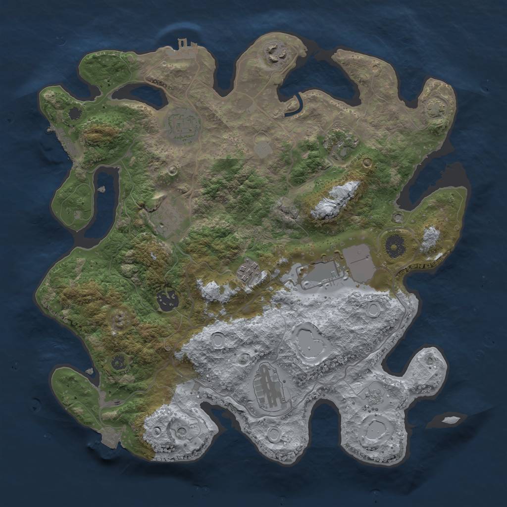 Rust Map: Procedural Map, Size: 3500, Seed: 2241, 16 Monuments