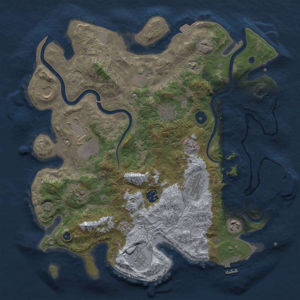 Rust Map: Procedural Map, Size: 3750, Seed: 2080986349, 16 Monuments