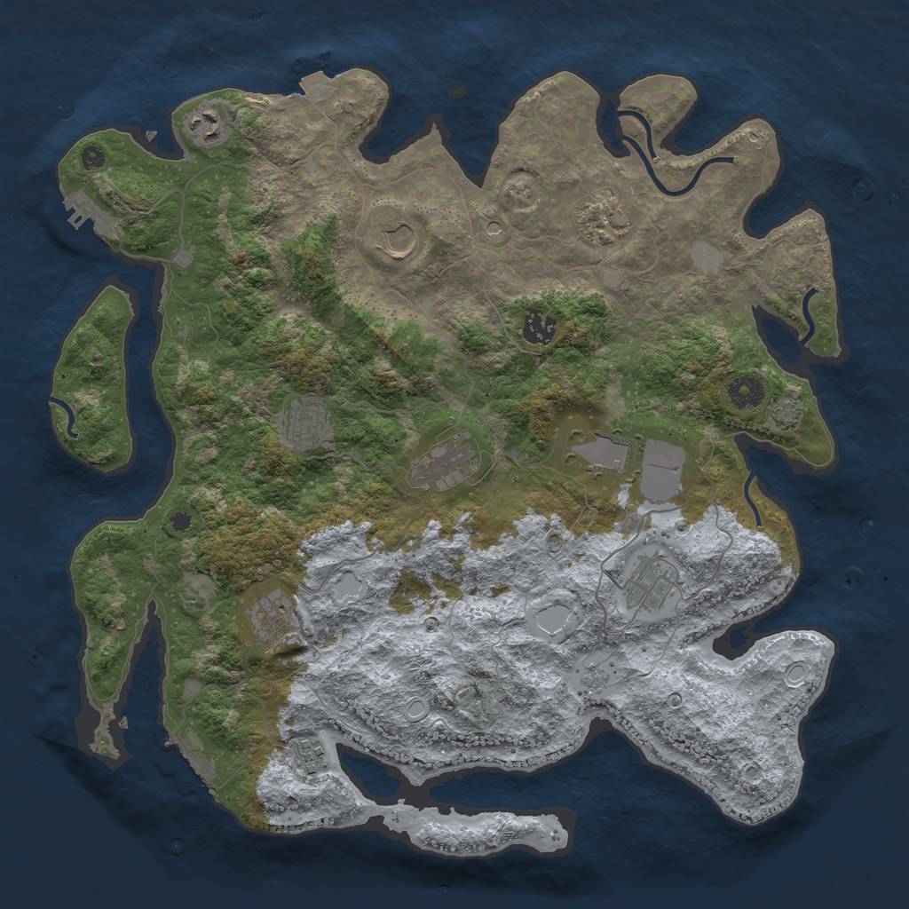Rust Map: Procedural Map, Size: 3950, Seed: 36333482, 18 Monuments