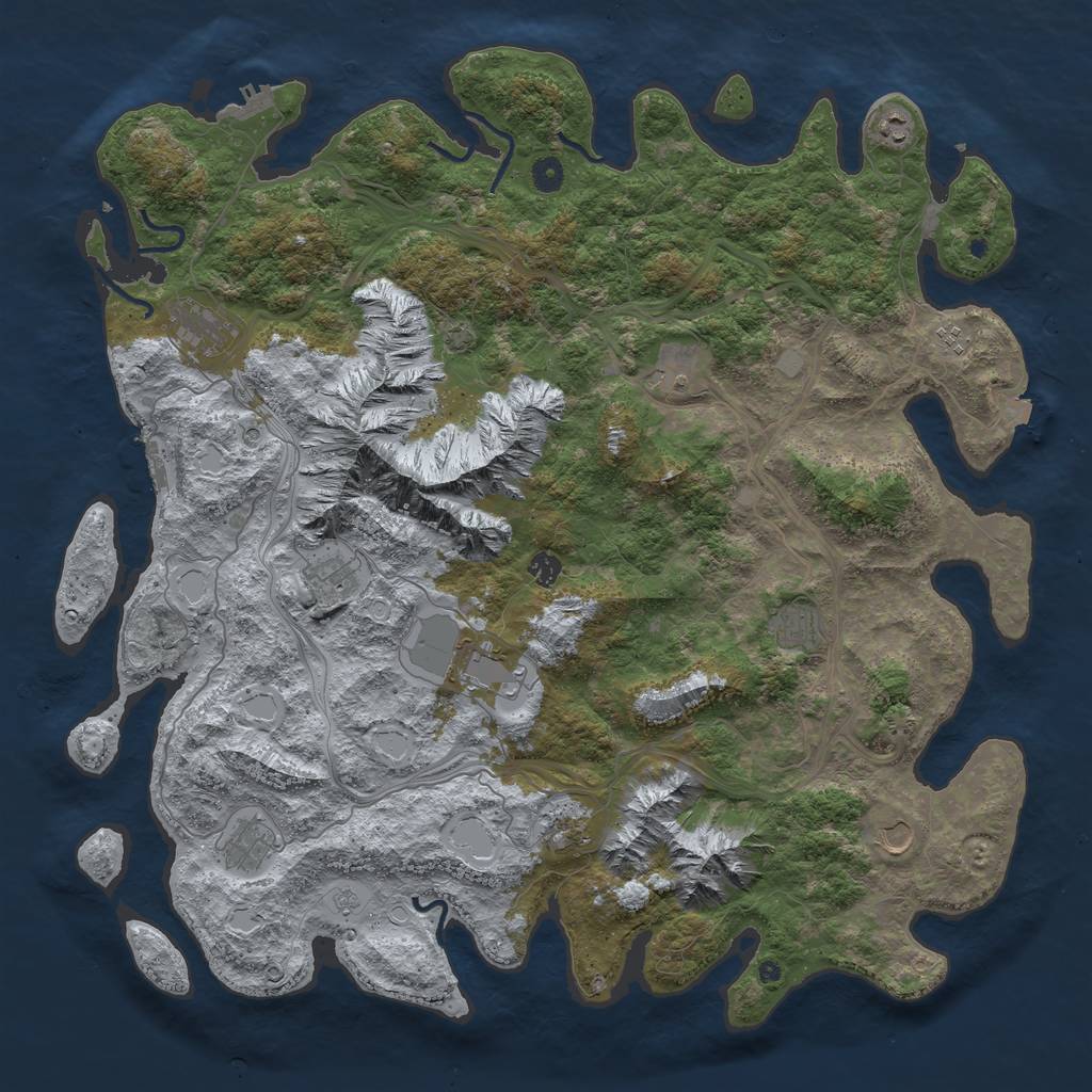 Rust Map: Procedural Map, Size: 5000, Seed: 543212345, 19 Monuments