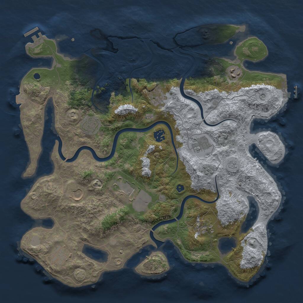 Rust Map: Procedural Map, Size: 3900, Seed: 70649443, 16 Monuments