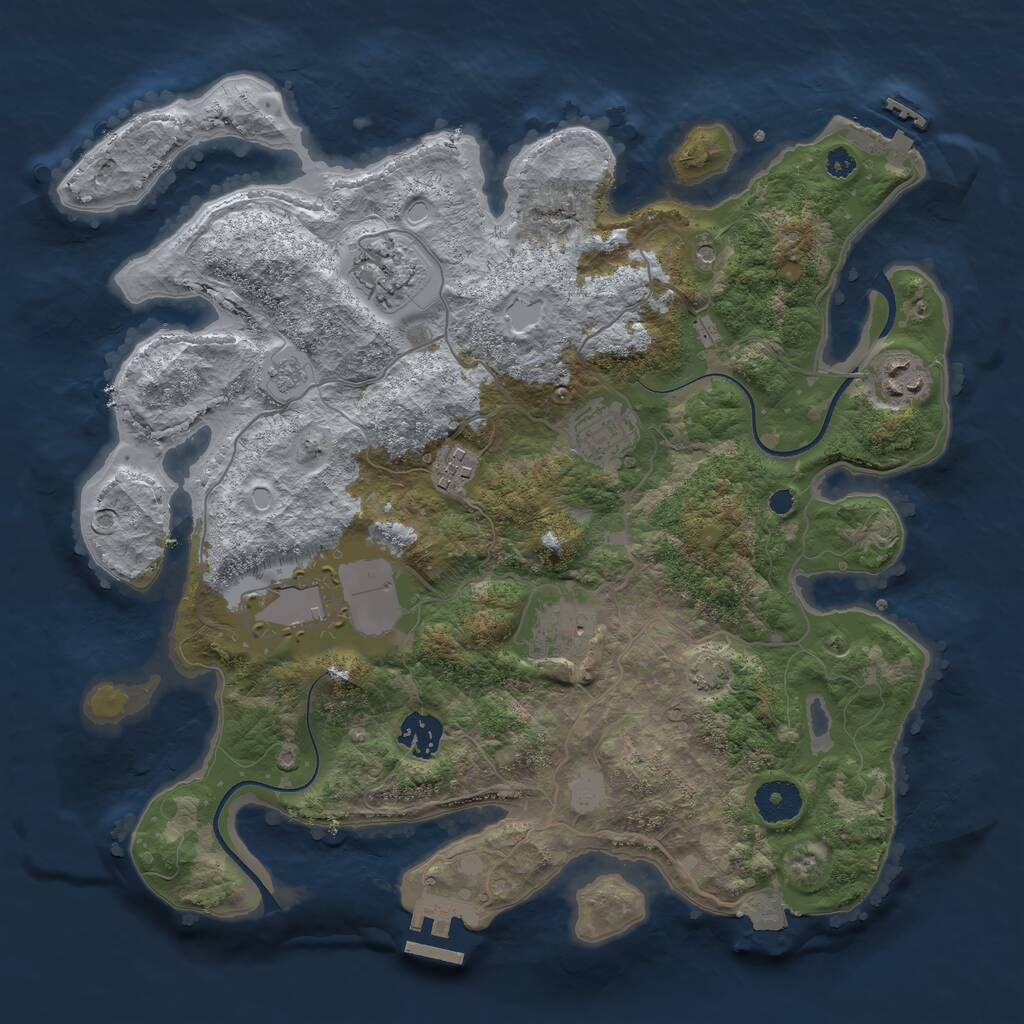 Rust Map: Procedural Map, Size: 3500, Seed: 636940672, 13 Monuments