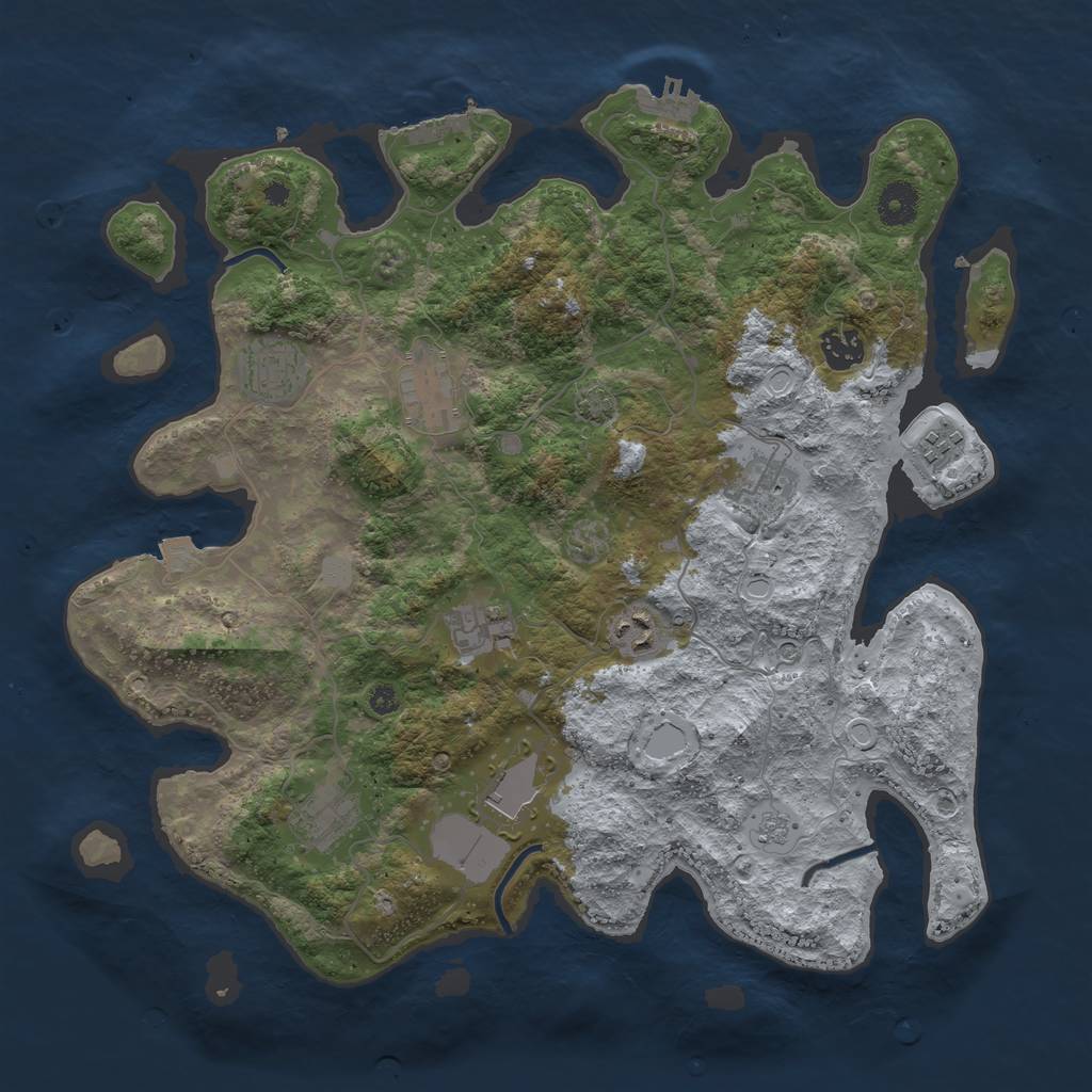 Rust Map: Procedural Map, Size: 3800, Seed: 2855100, 17 Monuments