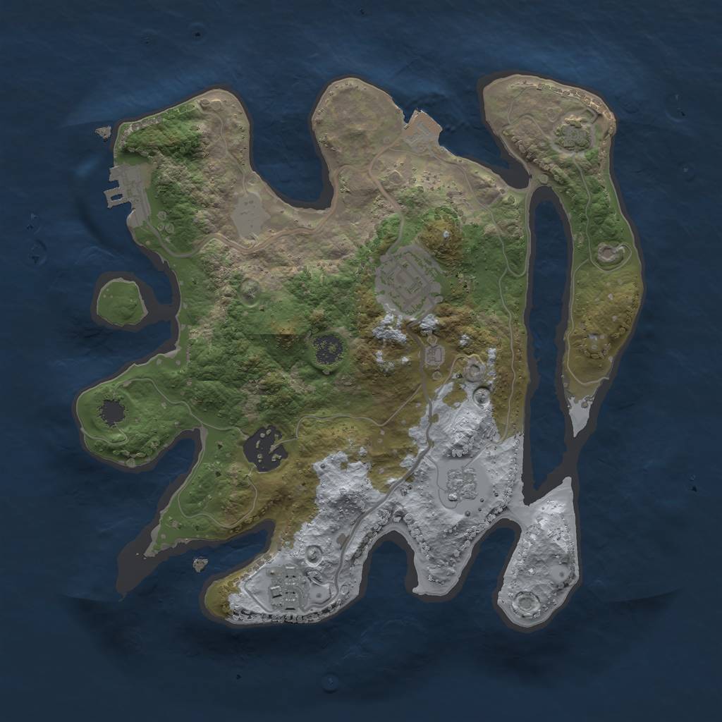 Rust Map: Procedural Map, Size: 2500, Seed: 1390918696, 9 Monuments