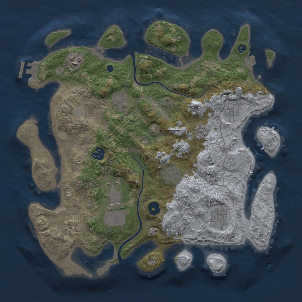 Rust Map: Procedural Map, Size: 3600, Seed: 21400449, 14 Monuments