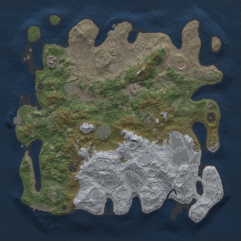 Rust Map: Procedural Map, Size: 3950, Seed: 69171244, 17 Monuments