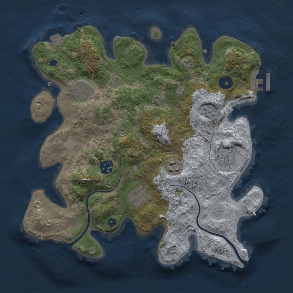 Rust Map: Procedural Map, Size: 3250, Seed: 842269350, 11 Monuments