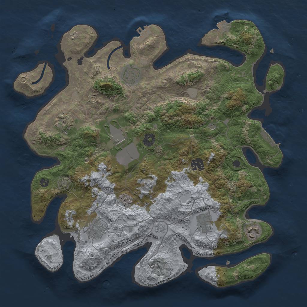 Rust Map: Procedural Map, Size: 3500, Seed: 1180013415, 16 Monuments