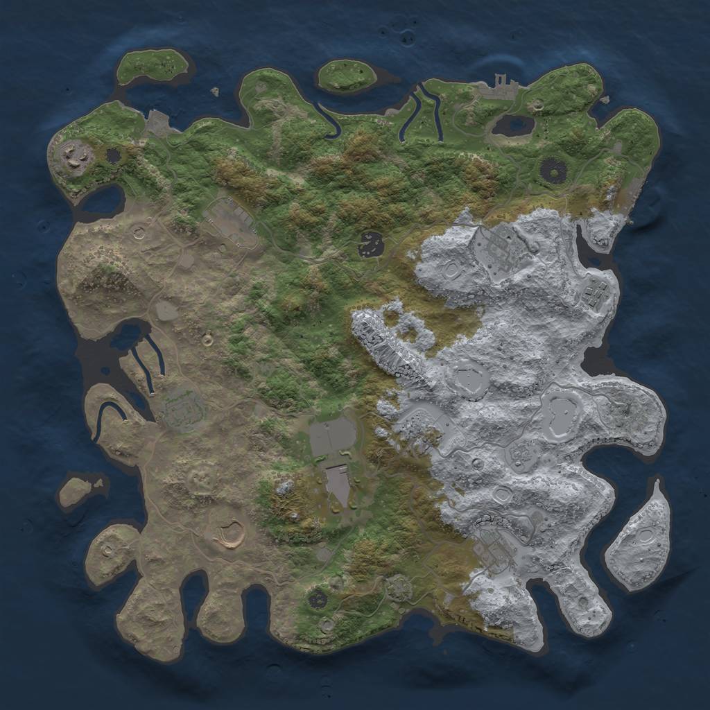 Rust Map: Procedural Map, Size: 3950, Seed: 48481189, 18 Monuments