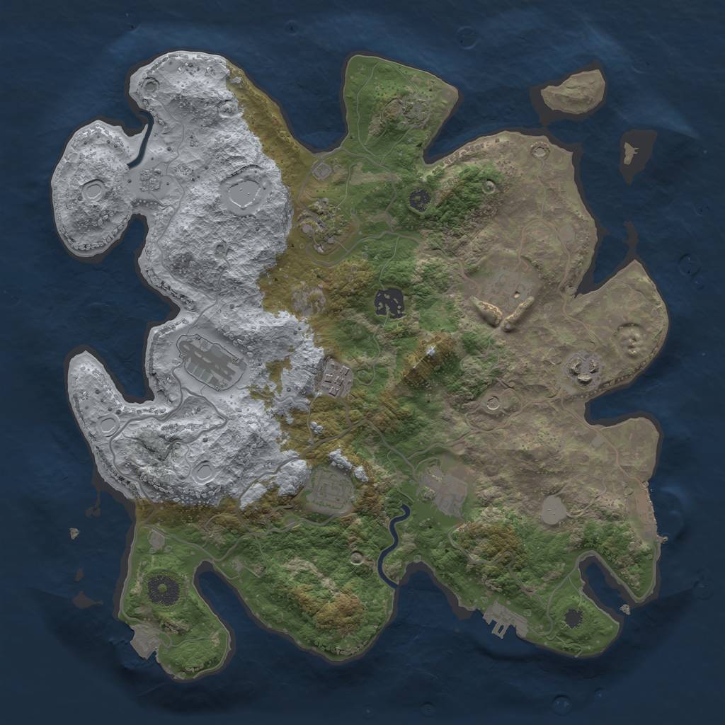 Rust Map: Procedural Map, Size: 3450, Seed: 69013403, 16 Monuments