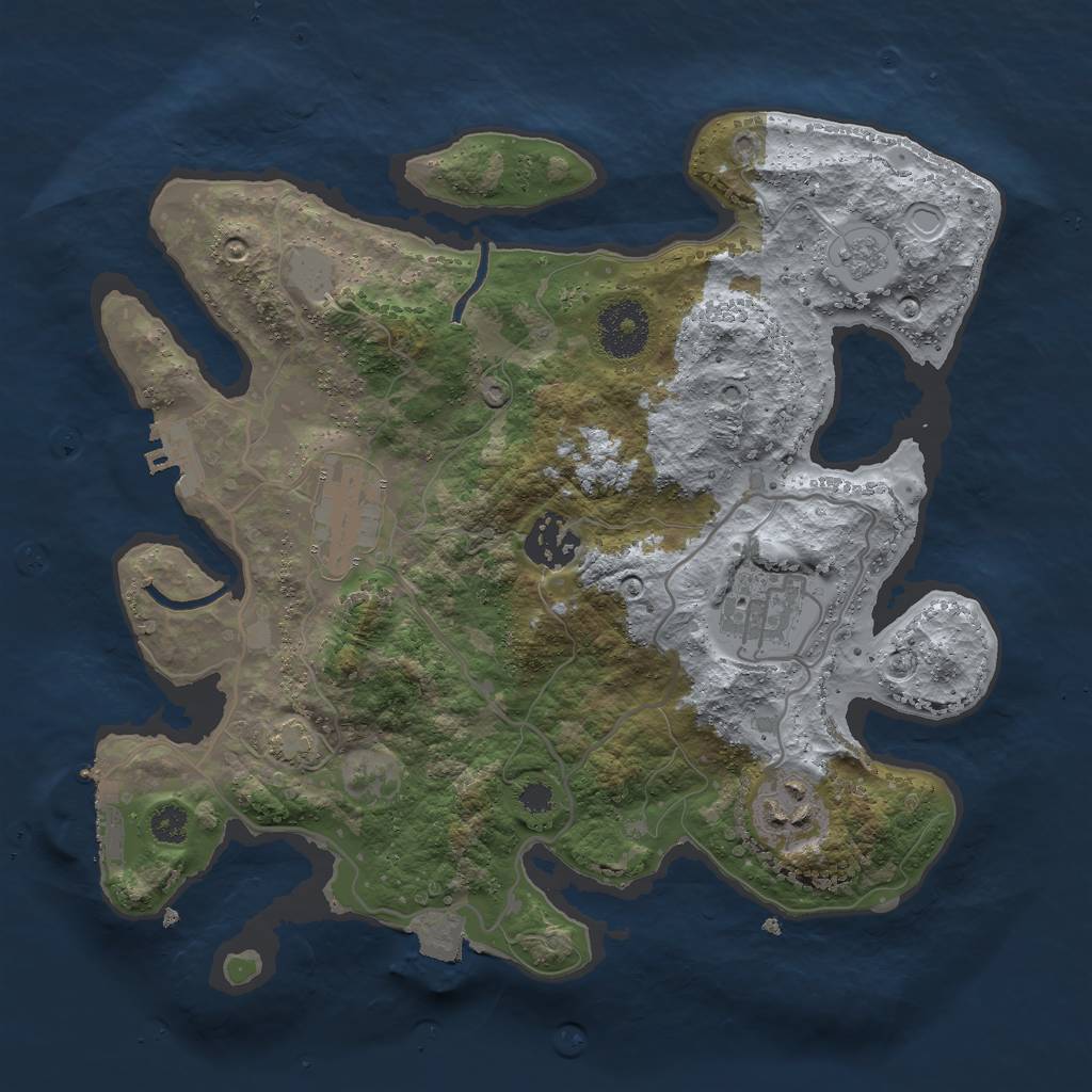 Rust Map: Procedural Map, Size: 3000, Seed: 1225992468, 11 Monuments