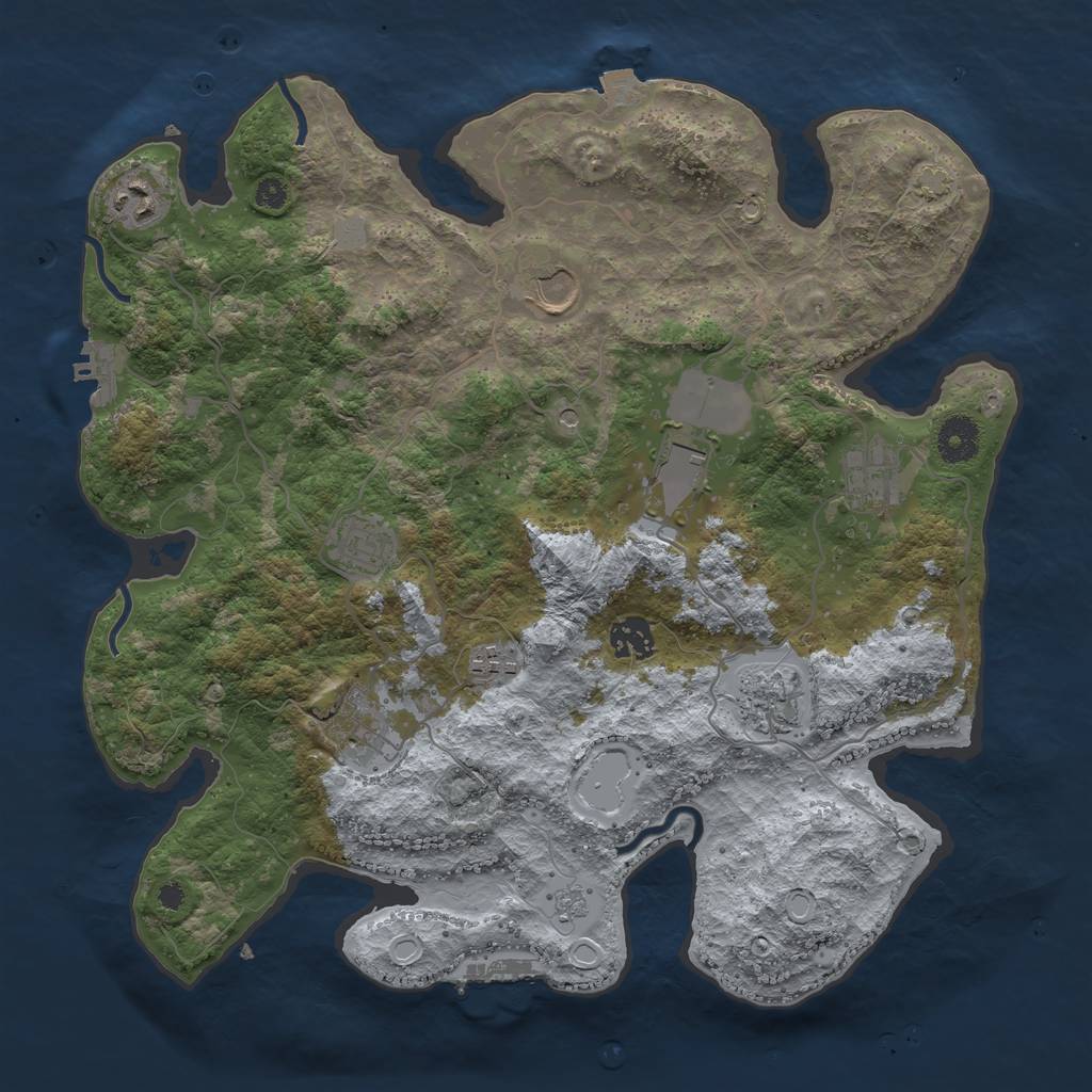 Rust Map: Procedural Map, Size: 3649, Seed: 26493417, 17 Monuments