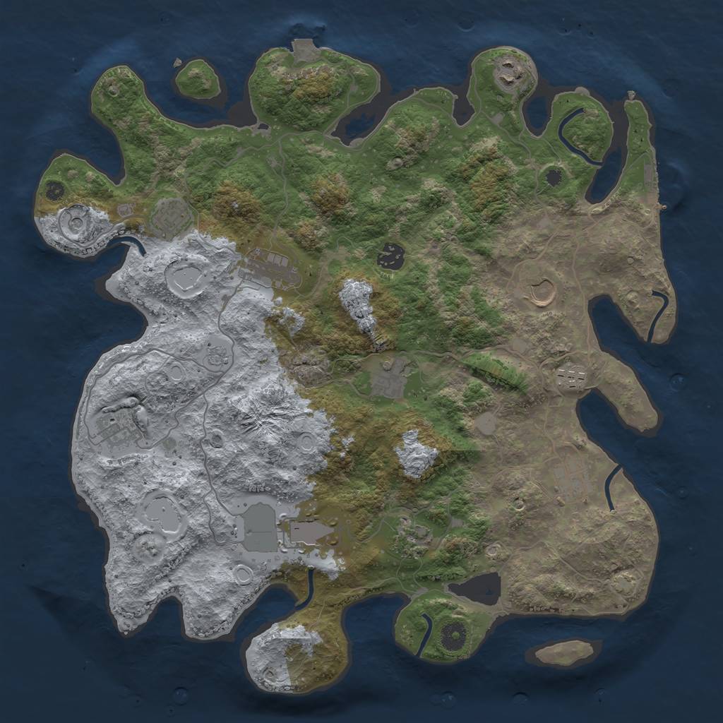 Rust Map: Procedural Map, Size: 3950, Seed: 758836, 18 Monuments