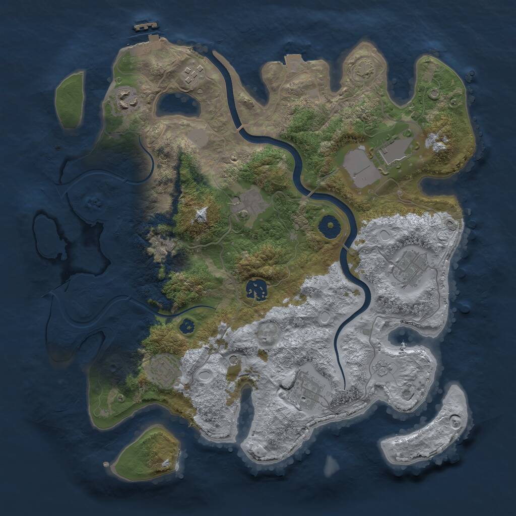 Rust Map: Procedural Map, Size: 3500, Seed: 842745472, 13 Monuments