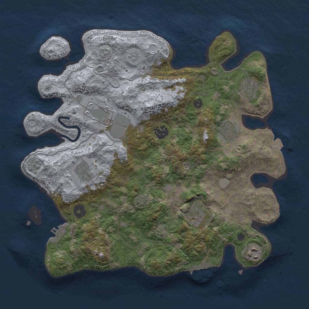 Rust Map: Procedural Map, Size: 3500, Seed: 875784122, 16 Monuments