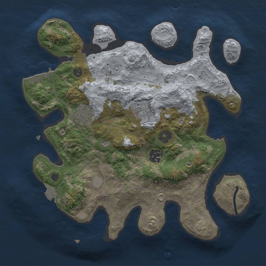 Rust Map: Procedural Map, Size: 3000, Seed: 7693, 10 Monuments