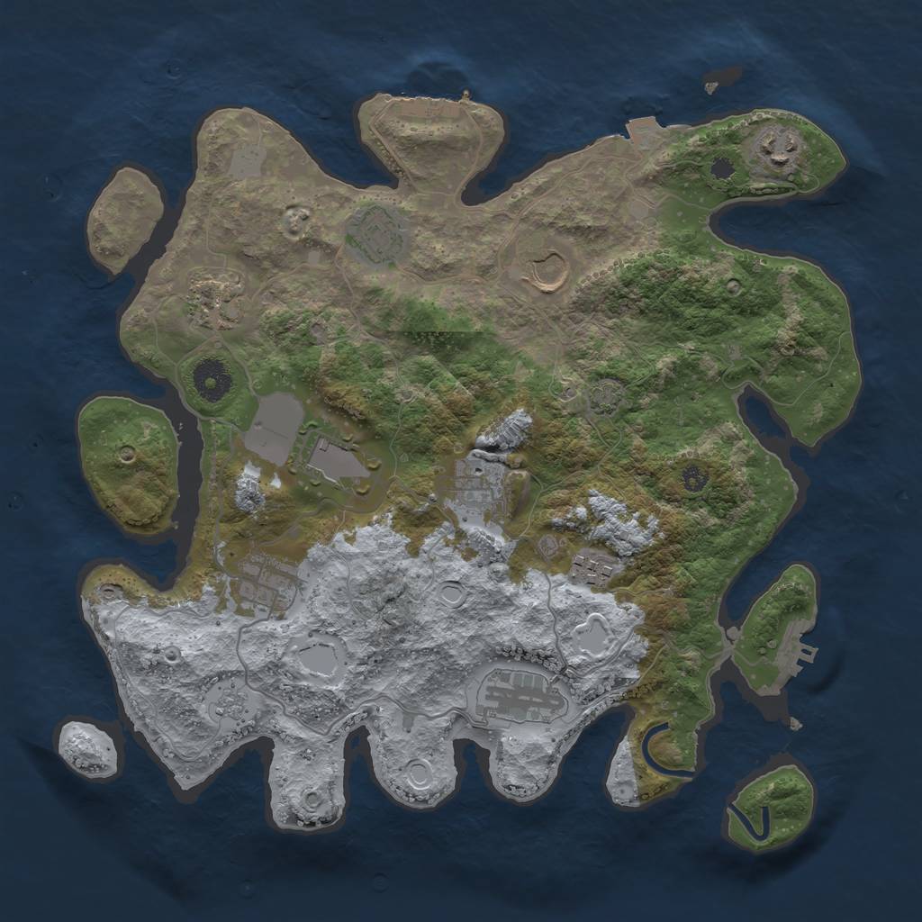 Rust Map: Procedural Map, Size: 3500, Seed: 648786, 16 Monuments
