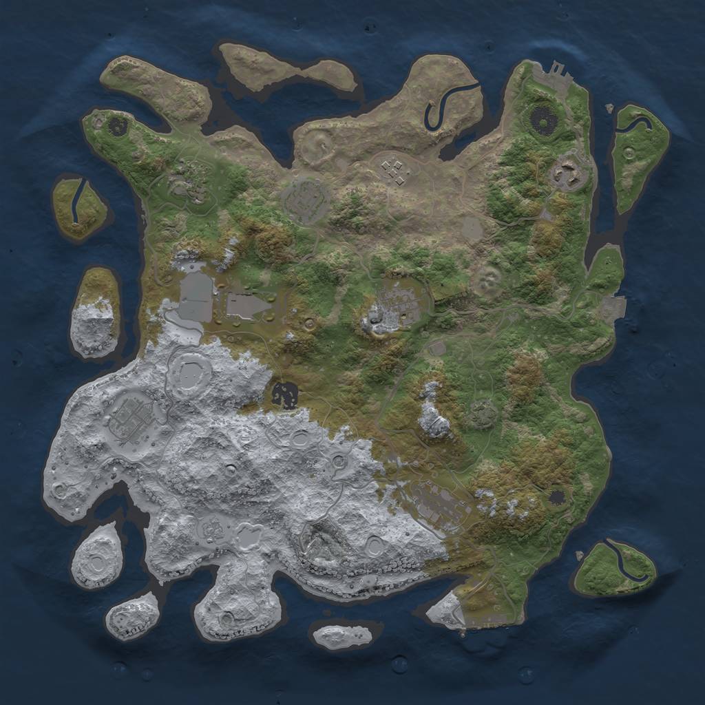 Rust Map: Procedural Map, Size: 3750, Seed: 51888721, 17 Monuments
