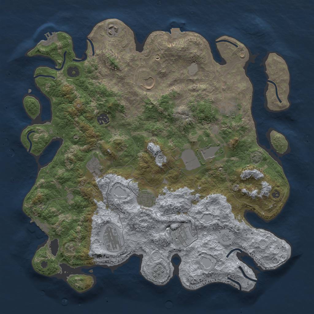 Rust Map: Procedural Map, Size: 3950, Seed: 44642731, 18 Monuments