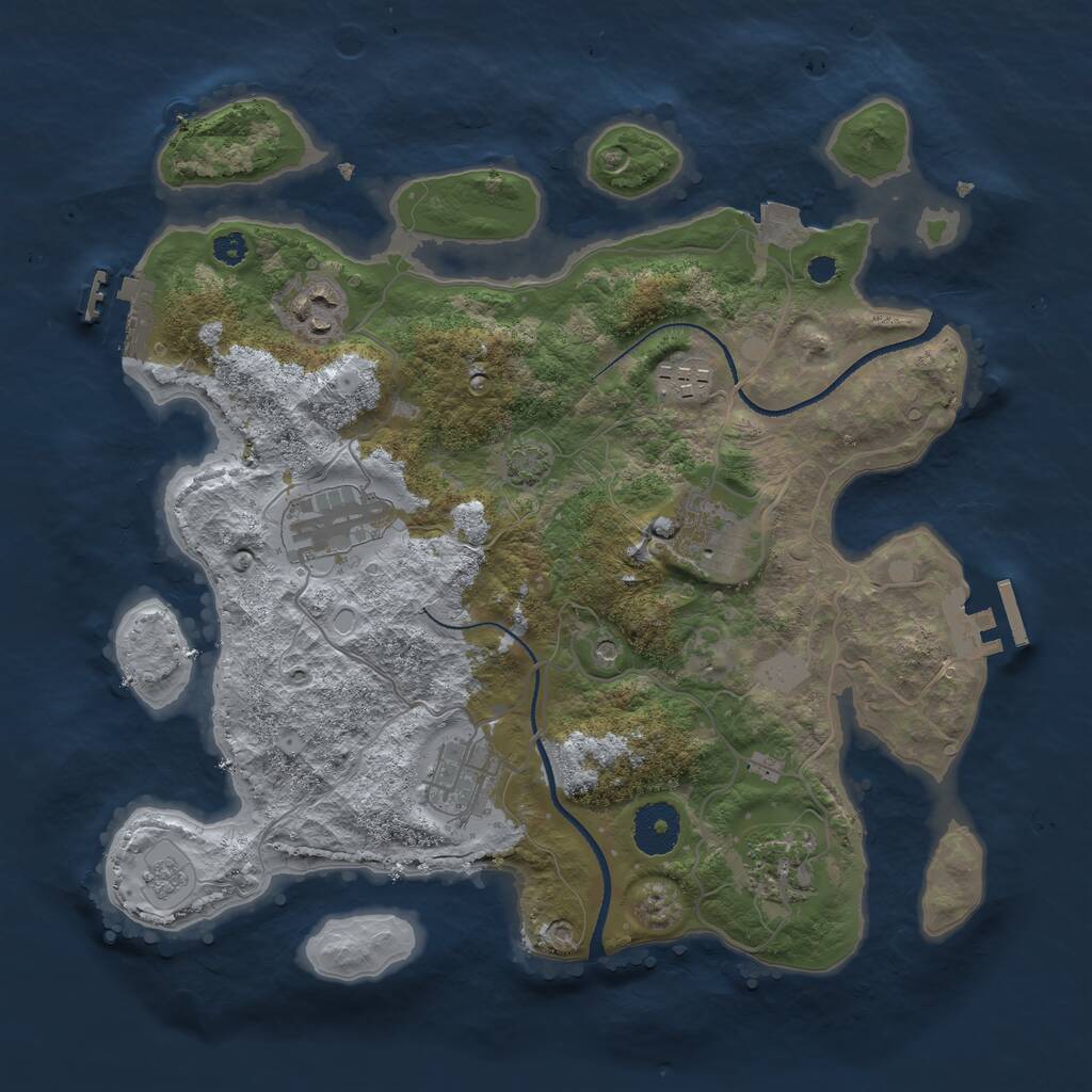 Rust Map: Procedural Map, Size: 3250, Seed: 2013595711, 12 Monuments