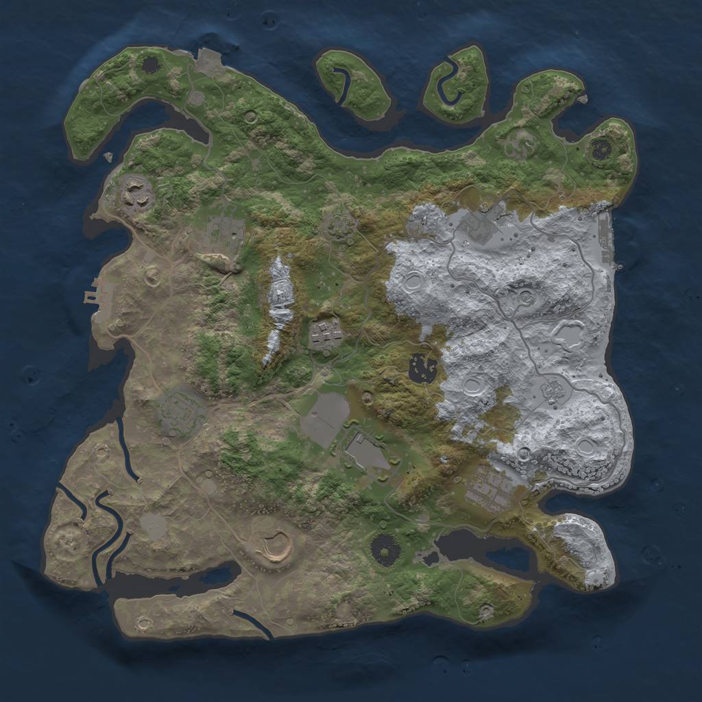 Rust Map: Procedural Map, Size: 3500, Seed: 2462165, 17 Monuments