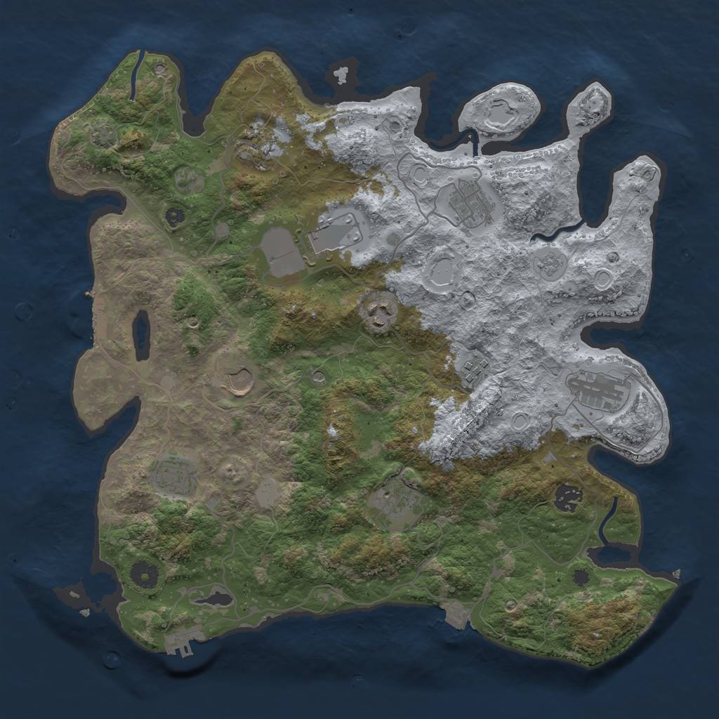 Rust Map: Procedural Map, Size: 3850, Seed: 74646262, 18 Monuments