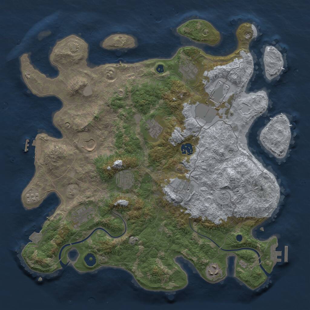 Rust Map: Procedural Map, Size: 3850, Seed: 75195390, 16 Monuments