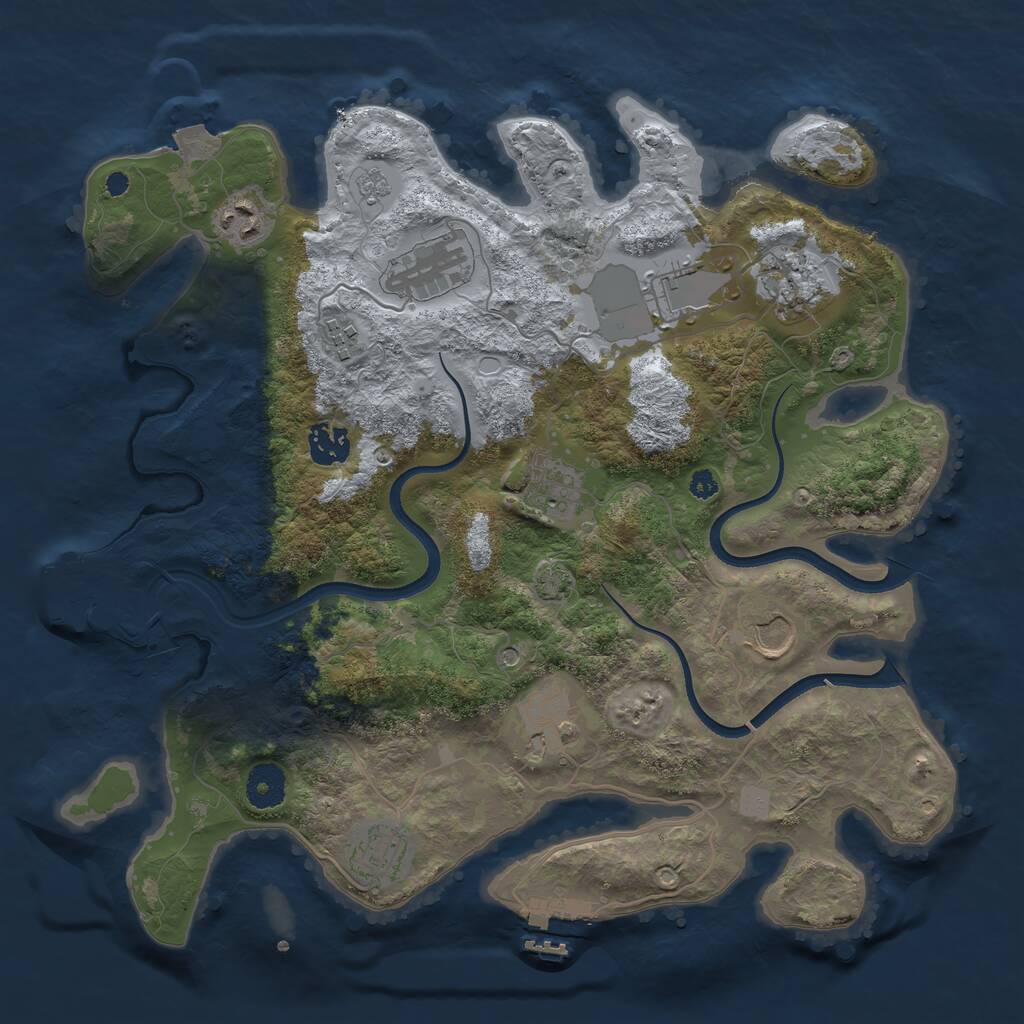 Rust Map: Procedural Map, Size: 3600, Seed: 33550641, 16 Monuments